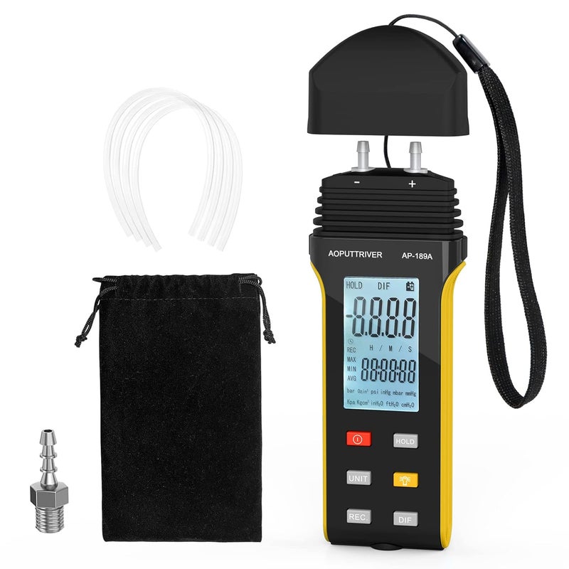 AOPUTTRIVER Digital Manometer,Dual Port Air Pressure Meter 6Psi Pressure Gauge HVAC Gas Tester with 11 Selectable Units,Data Logging and Zeroing AP-189A - Image 1